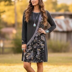 Papillon Lagenlook Cottagecore Tunic Sweater Dress Boho Floral Artsy Top